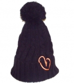 Show Love Black Bubble Wooly Hat With Orange Heart
